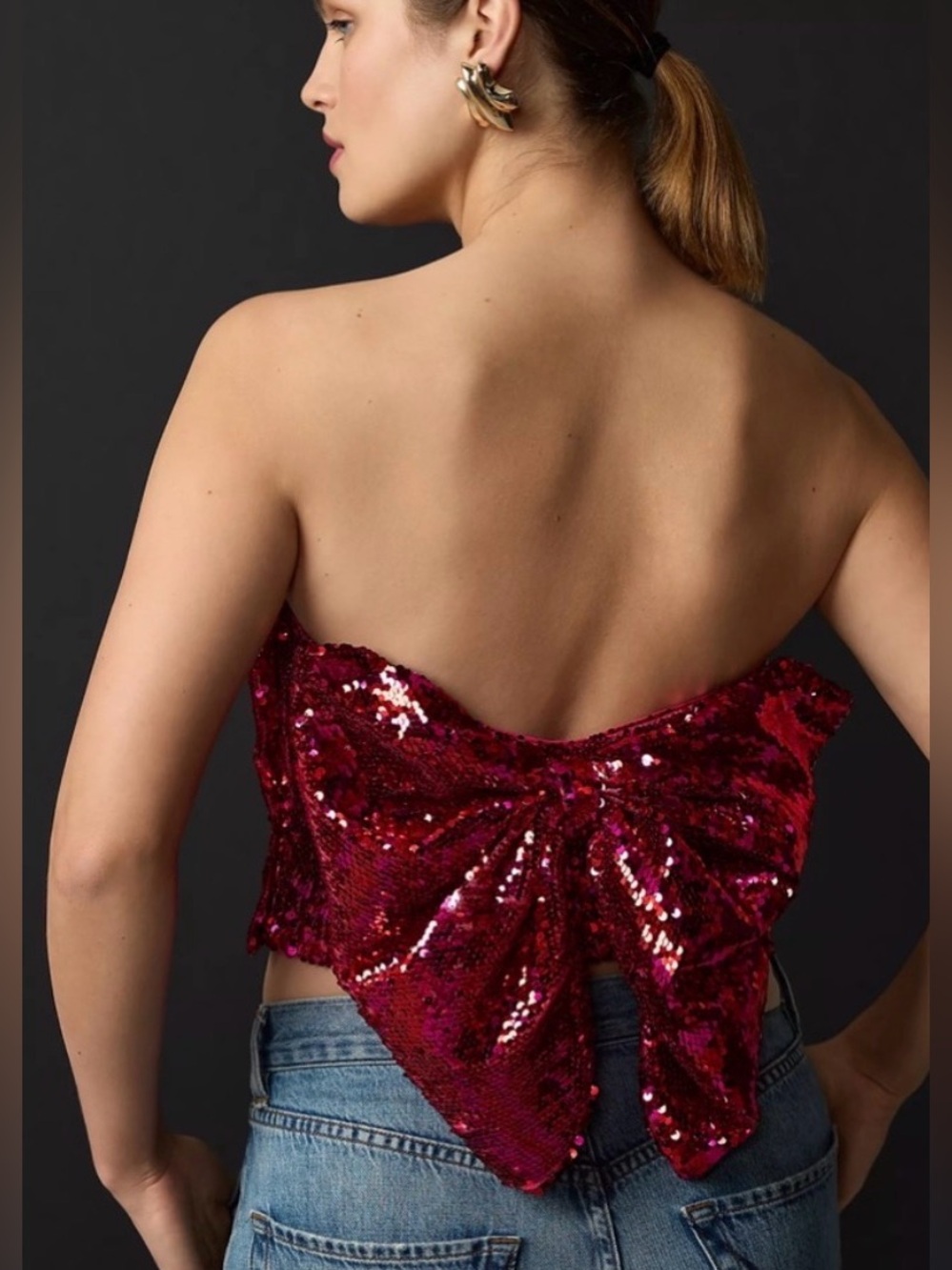 Anthropologie Pink Sequin Crop Top